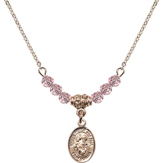14kt Gold Filled Saints Peter & Paul Birthstone Necklace with Light Rose Beads - 9410