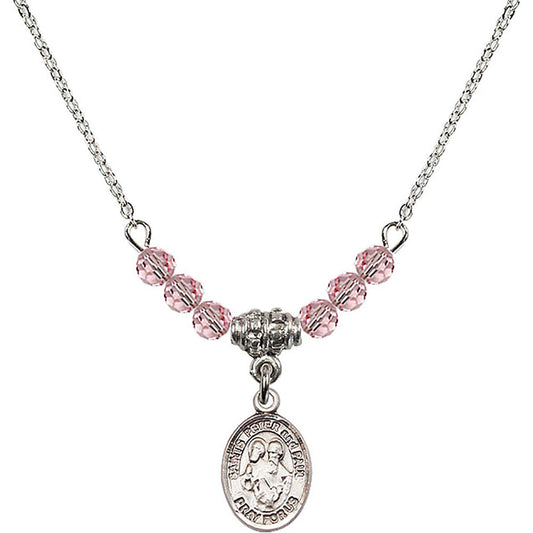 Sterling Silver Saints Peter & Paul Birthstone Necklace with Light Rose Beads - 9410