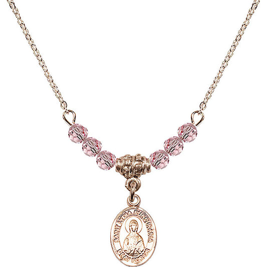 14kt Gold Filled Saint Lydia Purpuraria Birthstone Necklace with Light Rose Beads - 9411