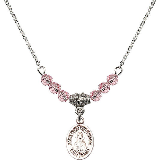 Sterling Silver Saint Lydia Purpuraria Birthstone Necklace with Light Rose Beads - 9411