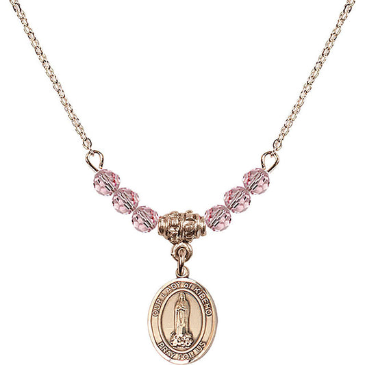 14kt Gold Filled Our Lady of Kibeho Birthstone Necklace with Light Rose Beads - 9414