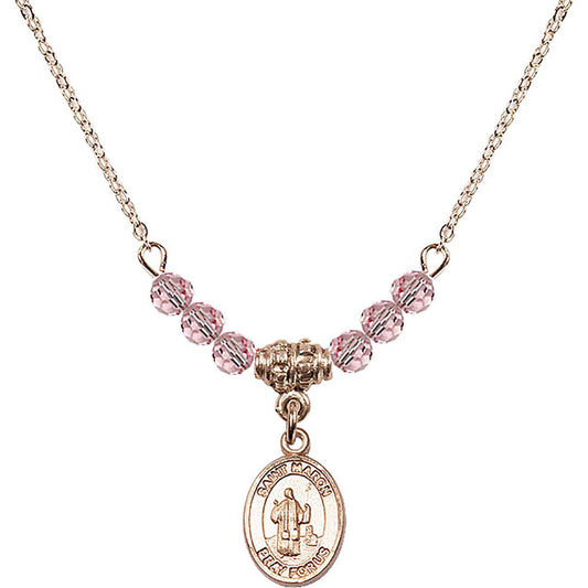14kt Gold Filled Saint Maron Birthstone Necklace with Light Rose Beads - 9417