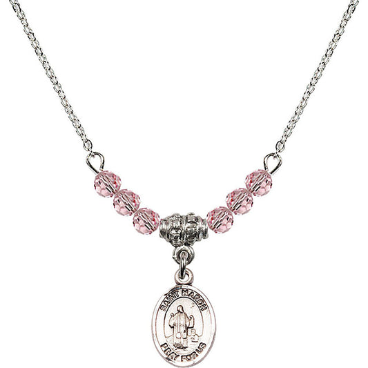 Sterling Silver Saint Maron Birthstone Necklace with Light Rose Beads - 9417