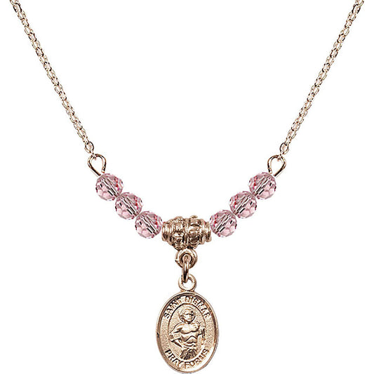 14kt Gold Filled Saint Dismas Birthstone Necklace with Light Rose Beads - 9418