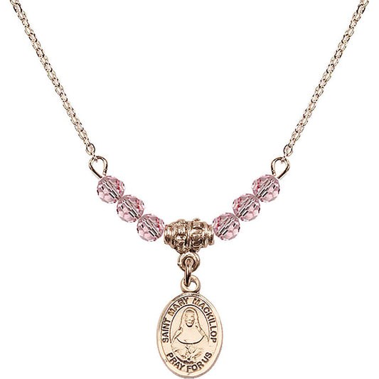 14kt Gold Filled Saint Mary Mackillop Birthstone Necklace with Light Rose Beads - 9425