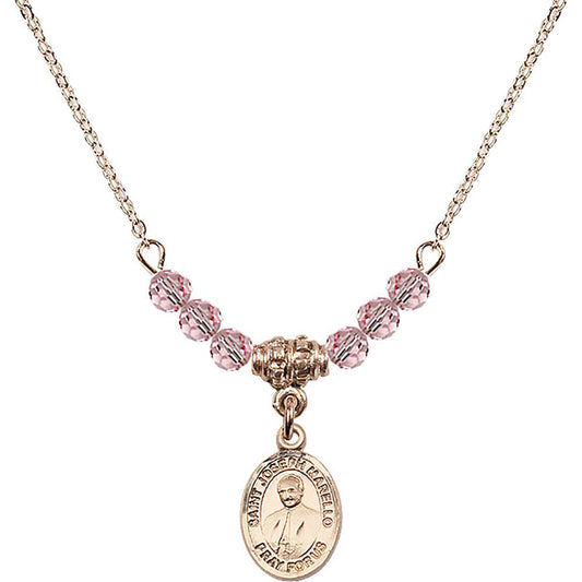 14kt Gold Filled Saint Joseph Marello Birthstone Necklace with Light Rose Beads - 9430