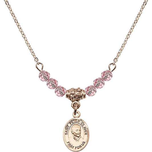 14kt Gold Filled Saint Peter Claver Birthstone Necklace with Light Rose Beads - 9442