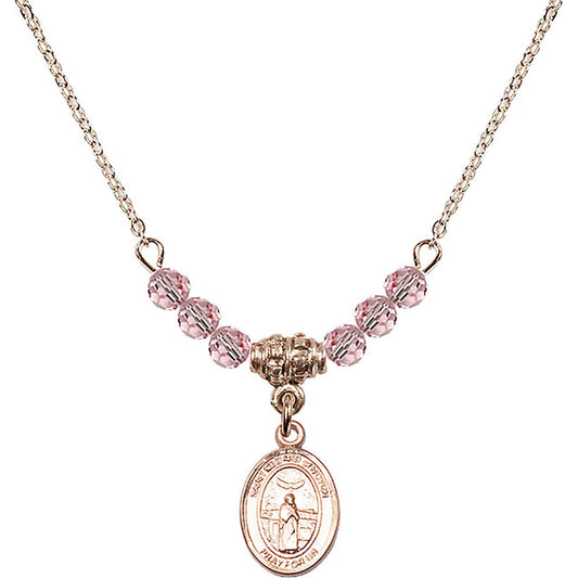 14kt Gold Filled Saint Medard of Noyon Birthstone Necklace with Light Rose Beads - 9444