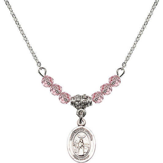 Sterling Silver Saint Medard of Noyon Birthstone Necklace with Light Rose Beads - 9444