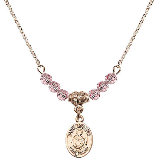 14kt Gold Filled Saint Norbert of Xanten Birthstone Necklace with Light Rose Beads - 9447
