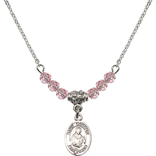 Sterling Silver Saint Norbert of Xanten Birthstone Necklace with Light Rose Beads - 9447