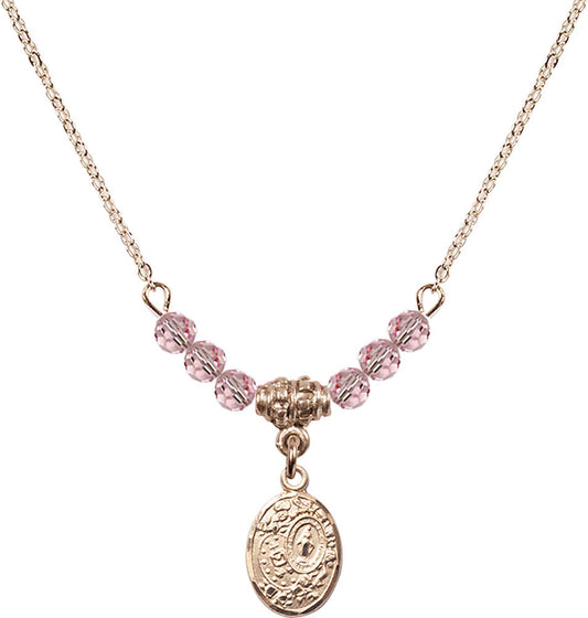 14kt Gold Filled Miraculous Birthstone Necklace with Light Rose Beads - 9682
