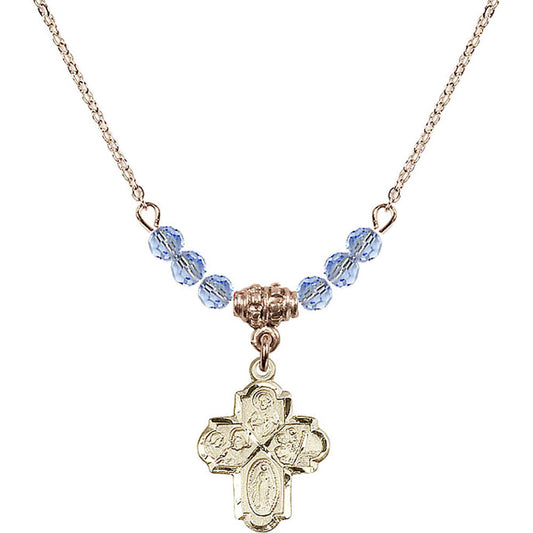 14kt Gold Filled 4-Way Birthstone Necklace with Light Sapphire Beads - 0047