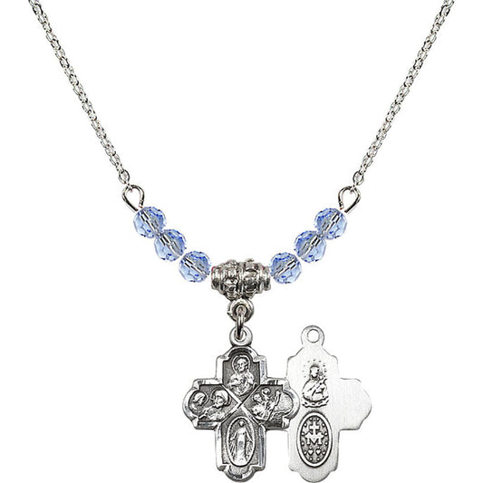 Sterling Silver 4-Way Birthstone Necklace with Light Sapphire Beads - 0047