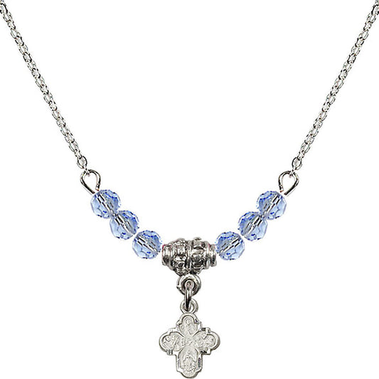Sterling Silver 4-Way Birthstone Necklace with Light Sapphire Beads - 0207