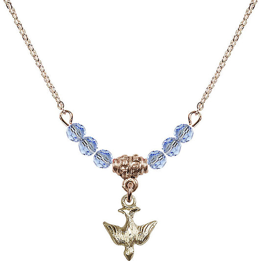 14kt Gold Filled Holy Spirit Birthstone Necklace with Light Sapphire Beads - 0208