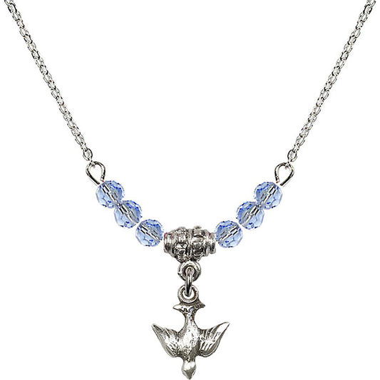 Sterling Silver Holy Spirit Birthstone Necklace with Light Sapphire Beads - 0208