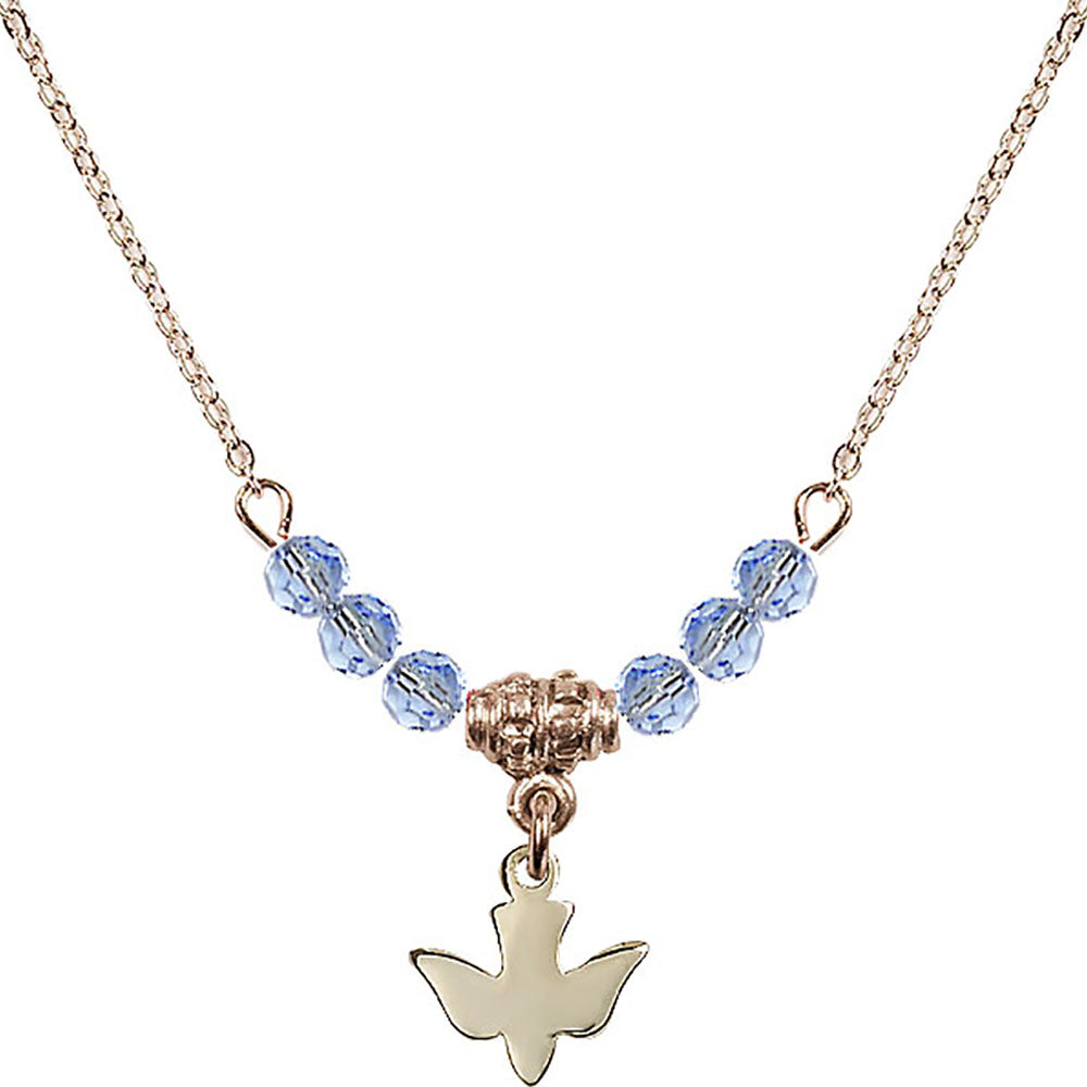 14kt Gold Filled Holy Spirit Birthstone Necklace with Light Sapphire Beads - 0225