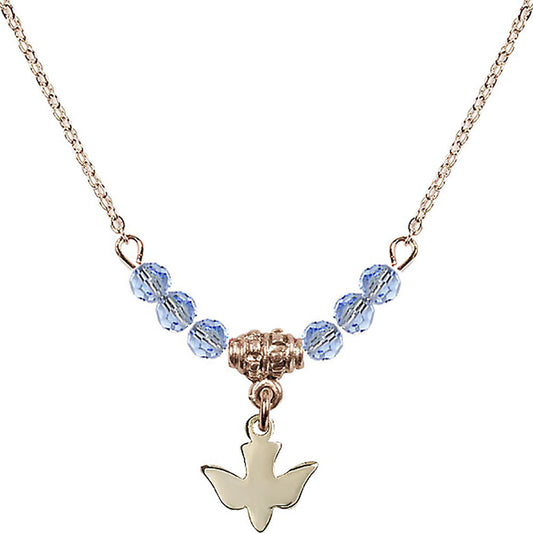 14kt Gold Filled Holy Spirit Birthstone Necklace with Light Sapphire Beads - 0225