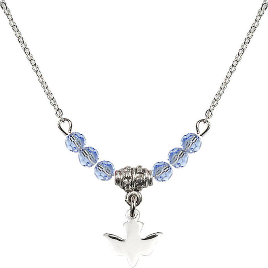 Sterling Silver Holy Spirit Birthstone Necklace with Light Sapphire Beads - 0225