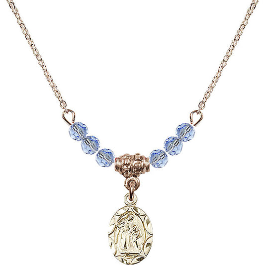 14kt Gold Filled Saint Ann Birthstone Necklace with Light Sapphire Beads - 0301