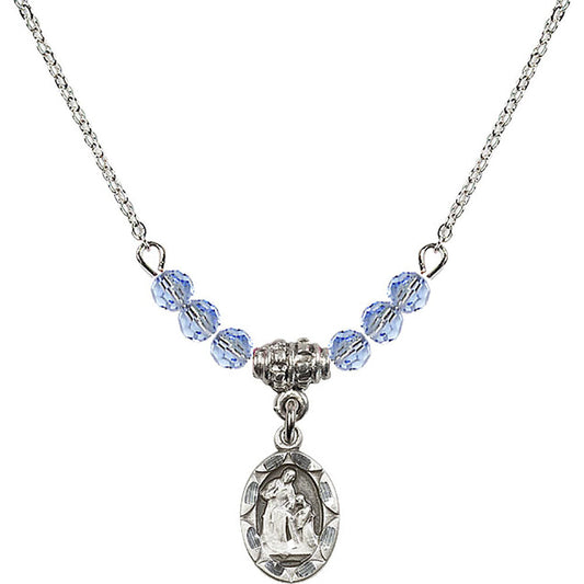 Sterling Silver Saint Ann Birthstone Necklace with Light Sapphire Beads - 0301