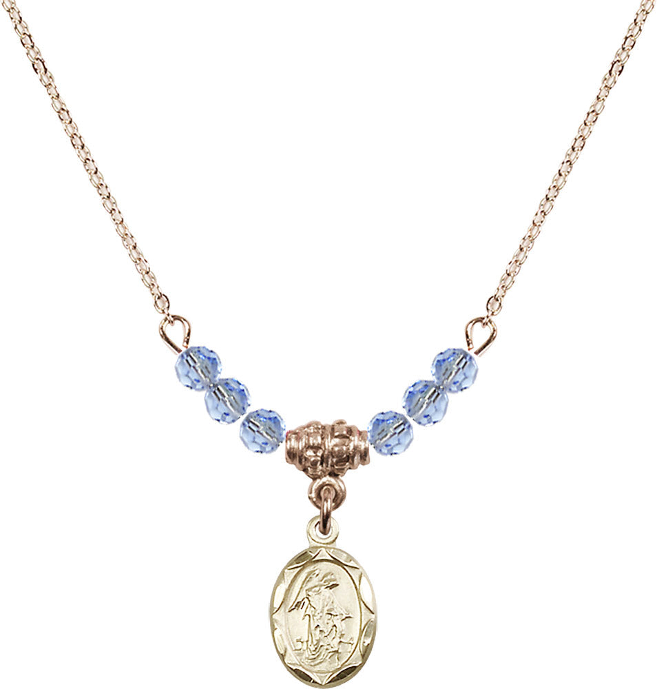 14kt Gold Filled Guardian Angel Birthstone Necklace with Light Sapphire Beads - 0301