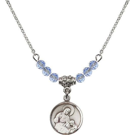 Sterling Silver Saint Ann Birthstone Necklace with Light Sapphire Beads - 0601