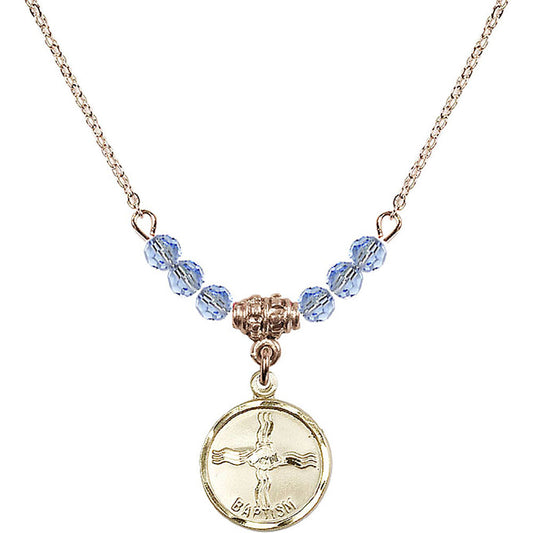 14kt Gold Filled Baptism Birthstone Necklace with Light Sapphire Beads - 0601
