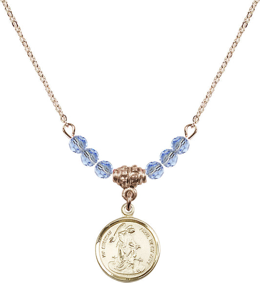 14kt Gold Filled Guardian Angel Birthstone Necklace with Light Sapphire Beads - 0601