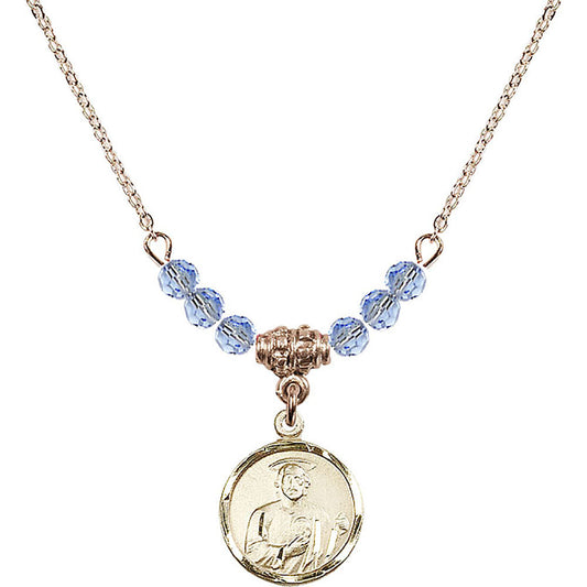 14kt Gold Filled Saint Jude Birthstone Necklace with Light Sapphire Beads - 0601