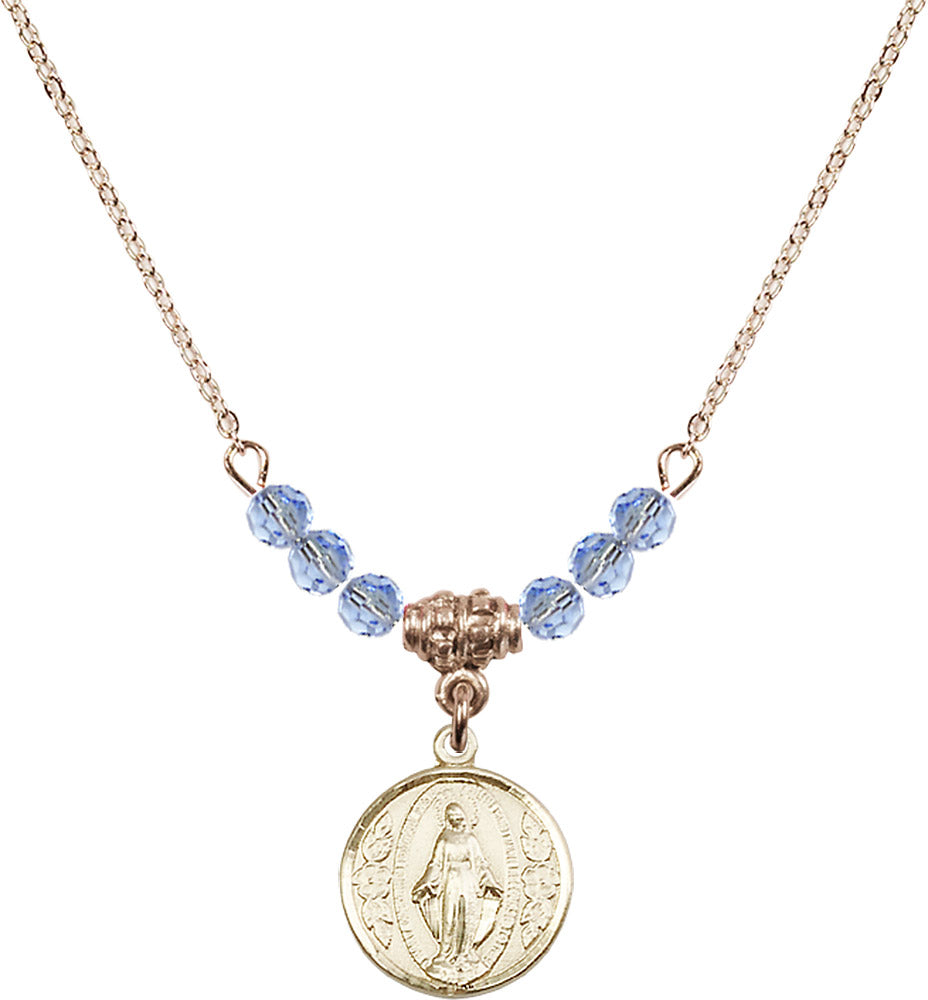 14kt Gold Filled Miraculous Birthstone Necklace with Light Sapphire Beads - 0601