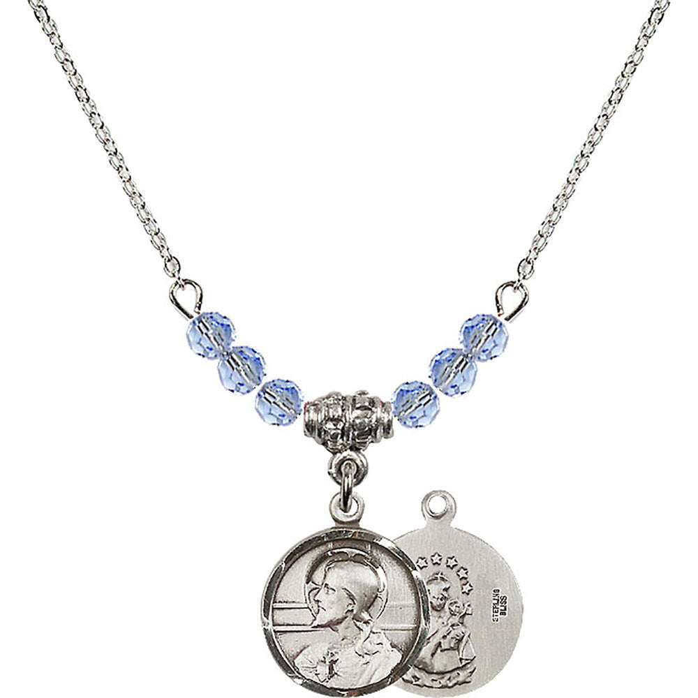 Sterling Silver Scapular Birthstone Necklace with Light Sapphire Beads - 0601