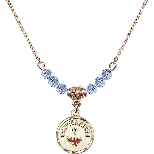 14kt Gold Filled Confirmation Birthstone Necklace with Light Sapphire Beads - 0601