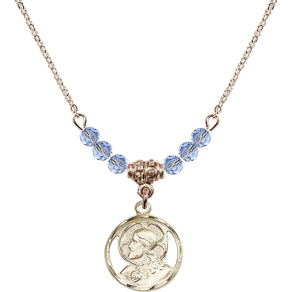 14kt Gold Filled Scapular Birthstone Necklace with Light Sapphire Beads - 0611