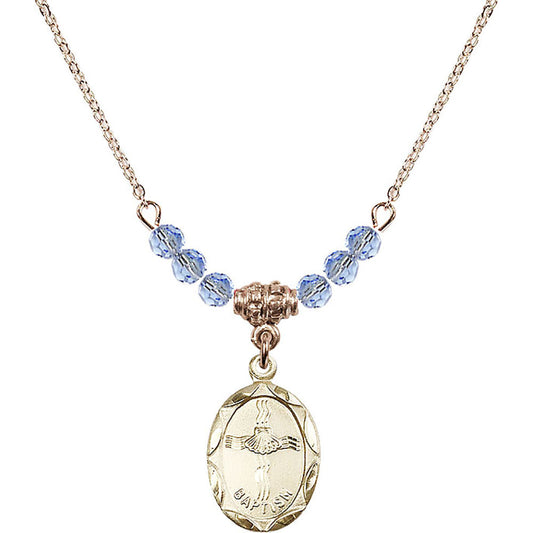 14kt Gold Filled Baptism Birthstone Necklace with Light Sapphire Beads - 0612
