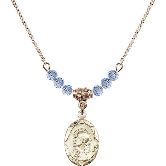 14kt Gold Filled Scapular Birthstone Necklace with Light Sapphire Beads - 0612