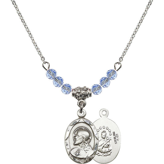Sterling Silver Scapular Birthstone Necklace with Light Sapphire Beads - 0612