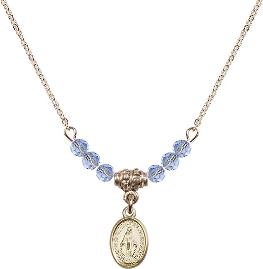 14kt Gold Filled Miraculous Birthstone Necklace with Light Sapphire Beads - 0702