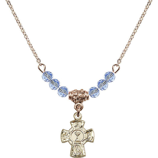 14kt Gold Filled 5-Way / Chalice Birthstone Necklace with Light Sapphire Beads - 0845