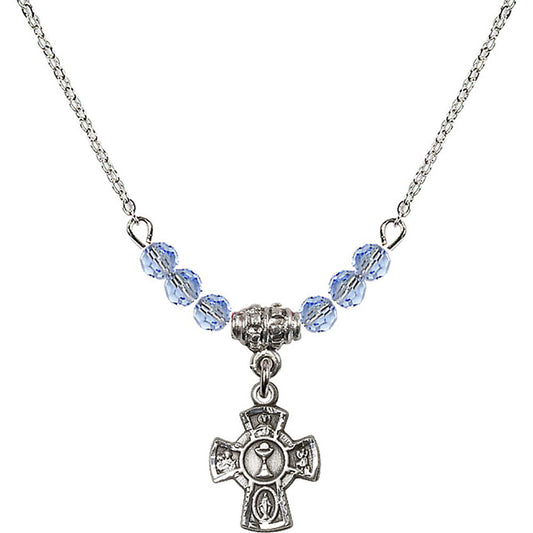 Sterling Silver 5-Way / Chalice Birthstone Necklace with Light Sapphire Beads - 0845