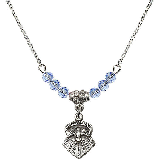 Sterling Silver Seven Gifts Birthstone Necklace with Light Sapphire Beads - 0887
