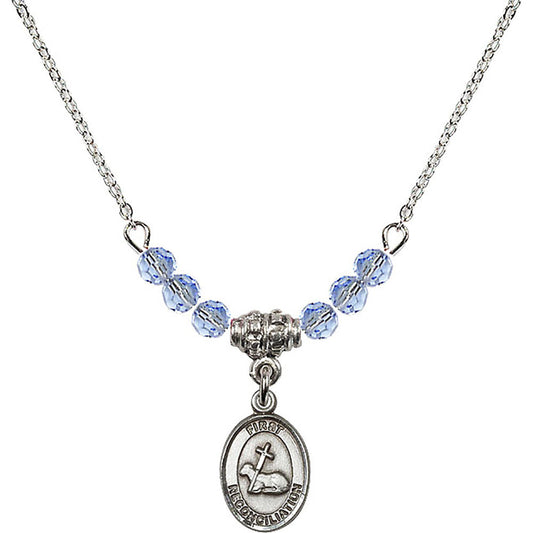 Sterling Silver First Reconciliation Birthstone Necklace with Light Sapphire Beads - 0968