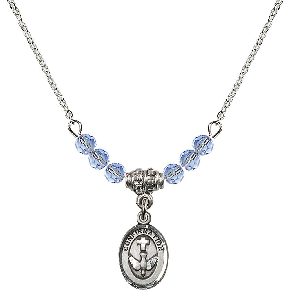 Sterling Silver Confirmation Birthstone Necklace with Light Sapphire Beads - 0973