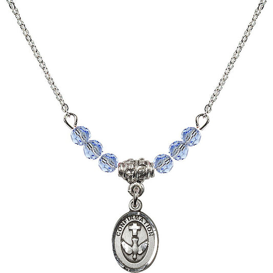 Sterling Silver Confirmation Birthstone Necklace with Light Sapphire Beads - 0973