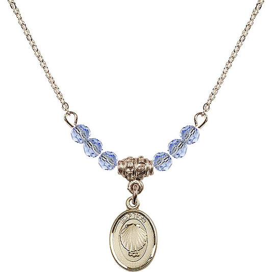 14kt Gold Filled Baptism Birthstone Necklace with Light Sapphire Beads - 0974