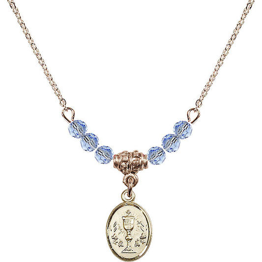 14kt Gold Filled Chalice Birthstone Necklace with Light Sapphire Beads - 0975