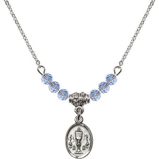 Sterling Silver Chalice Birthstone Necklace with Light Sapphire Beads - 0975