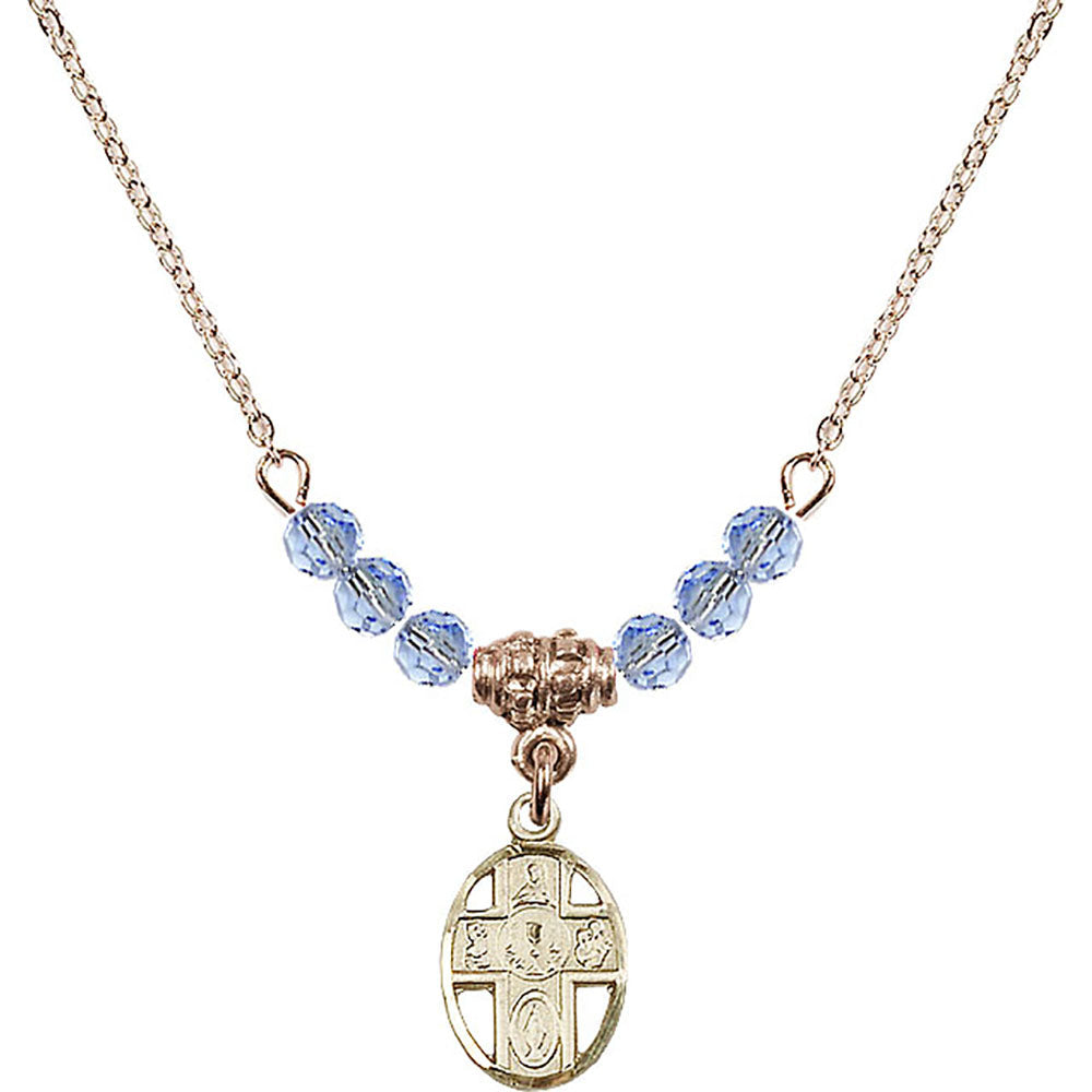 14kt Gold Filled 5-Way / Chalice Birthstone Necklace with Light Sapphire Beads - 0979