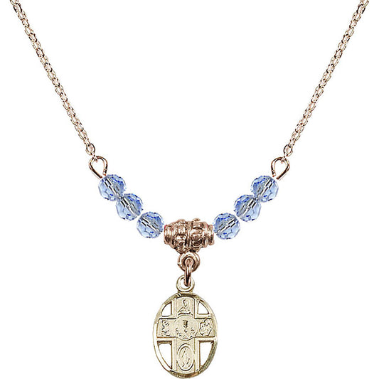 14kt Gold Filled 5-Way / Chalice Birthstone Necklace with Light Sapphire Beads - 0979